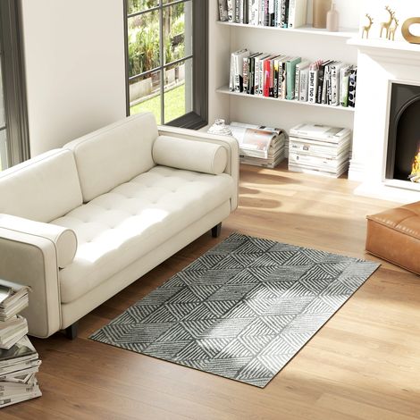 Tapis de salon lavable 170x120 cm Gris à la machine Cheveux courts moderne pour Chambre foncé