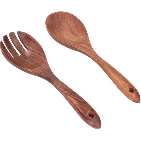 Ensemble fourchette et cuillère en bois d'acacia pour salade, cuillère et spork à mélanger. (1/5)
