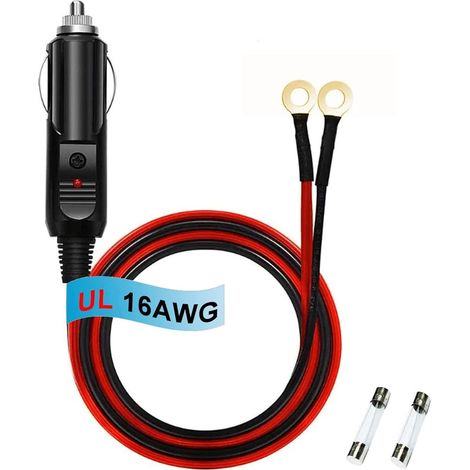 Prise Allume-Cigare Mâle 0,6m-borne à œillet Cordon d'alimentation à ressort 16 AWG Câble robuste fusionné DC Alimentation 12/24 V Prise Pour Onduleur de Voiture Gonfleur de Pneu Pompe à Air (1/5)