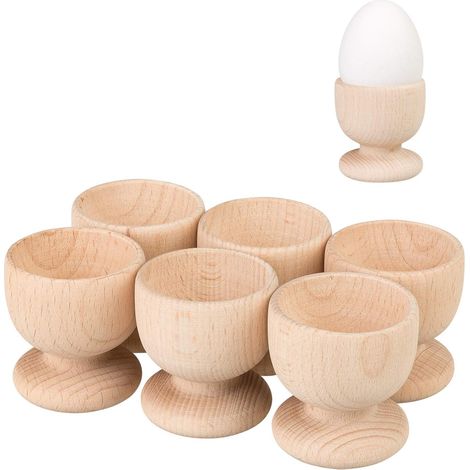 Coquetier - Lot de 6 - Bois de hêtre ciré - Support œuf stable - Table petit-déjeuner - 5x5x5 cm (1/5)