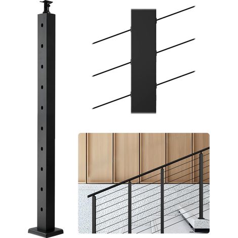 Poteau Garde Corps, 914x50,8x50,8 mm, Poteau de Rampe d'Escalier à Câble, avec Trous Pré-percés 30°, Support Horizontal et Incurvé, pour Main Courante, Balustrades, Noir, 1JZLGZXHS914YIVIS001V0 (1/5)