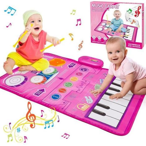 Tapis Musical Bébé - Piano Interactif 8 Touches - Batterie 5 Tambours - Jouet Éducatif 1 À 5 Ans - Rose - 1 Pièce (1/4)