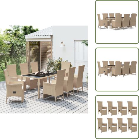 9-tlg. Garten-Essgruppe mit Kissen Beige Poly Rattan - Gartenmöbel - Essgruppe - Outdoor Möbel - Lounge Set - Rattan Gartenmöbel