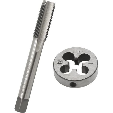 Set di maschi e filiere M10 x 1 mm, kit di riparazione filettatura destrorsa metrica in acciaio rapido, per lavorazioni meccaniche, set da 2 pezzi. (1/5)