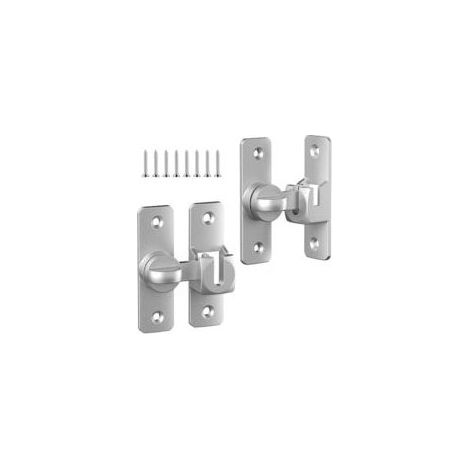 Lot de 2 loquets pour porte battante, loquet de porte de grange à 90/180 degrés, loquet de porte à angle droit argenté, quincaillerie pour porte battante, serrure de porte (1/5)