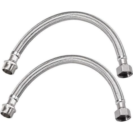 2 pièces raccord flexible d'alimentation G1/2 femelle x G1/2 mâle, 40,6 cm, acier inoxydable 304, pour robinetterie cuisine salle de bain (1/5)