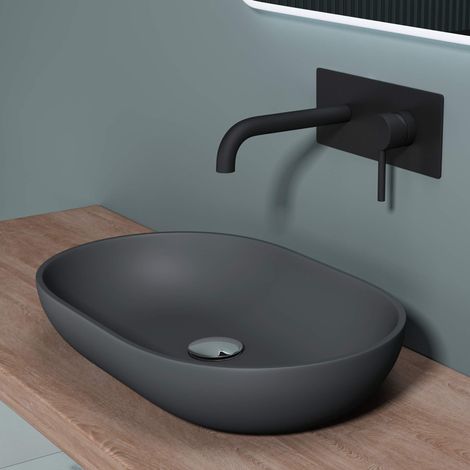 doporro Lavabo da Appoggio, Lavandino Bagno 54x34x10.5cm, Lavabo Ovale da Minerale Fuso Colossum808, Antracite Opaco