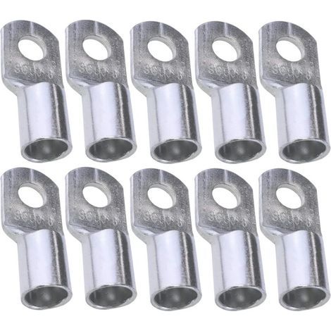 Confezione da 10 terminali elettrici a crimpare tubolari ad occhiello - Occhiello - Ø8mm - Non isolati - per conduttori da 50mm² - Connettore per cavi elettrici - Morsetto - Colore argento (1/3)