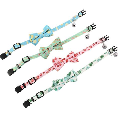 4-teiliges Halsband, verstellbar, Sommer-Elemente-Kragen, Sicherheits-Abtrünnige-Kätzchenhalsbänder mit Schleife für Haustiere (1/5)
