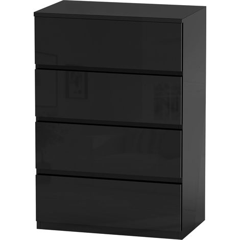Commode 4 tiroirs moderne noire 55x34x80 cm - Meuble rangement chambre, entrée, salon (1/5)