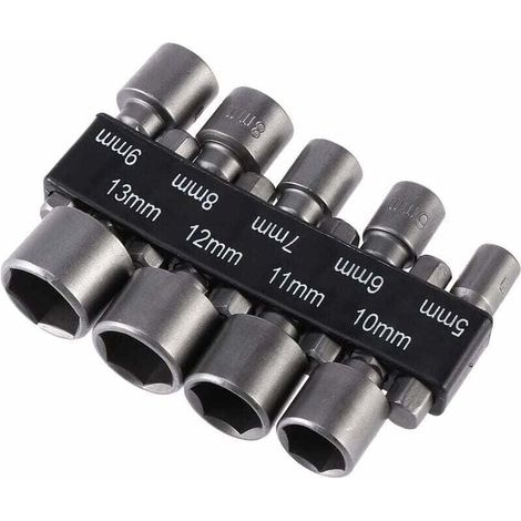 Porte-embout de visseuse　Lot de 9 forets à douille impériale de 5 à 13 mm avec écrou à percussion pour perceuse à queue hexagonale 1/4" (1/5)