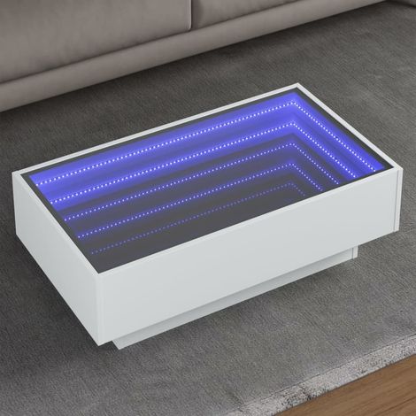 Mesa de centro con LED madera de ingeniería blanca 90x50x30 cm vidaXL (1/5)