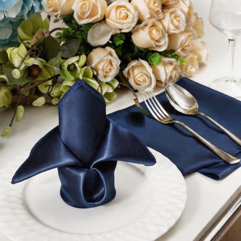 Satz aus 20 Satin-Tischservietten, 43x43 cm, marineblau – Luxuriöse Dekoration für Hochzeit und Hotel-lsw