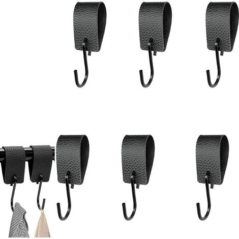 CCYKXA S-Haken, 6 Stück Hängehaken mit S-förmiger Lederschlaufe, Metallhaken für Küche, Bad, Schlafzimmer, Mini-S-Haken (Schwarz) (1/5)