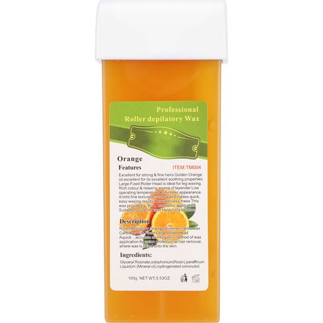 Rouleau de cire dépilatoire professionnelle 100 g, orange, pour une épilation à domicile des grandes zones du corps. (1/5)