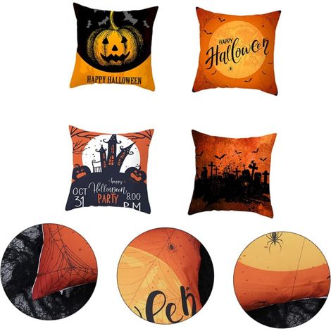 4-teiliges Halloween-Sofakissen-Set, Sofakissenbezüge, Halloween-Kissenhülle, Dekokissenbezug für Feste, Halloween-Kissenbezug, 45 × 45 cm