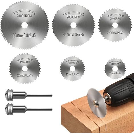 Jeu de 6 disques de coupe pour outils rotatifs, acier rapide, dimensions 22 x 0,8 mm, 2 vis de serrage (1/5)