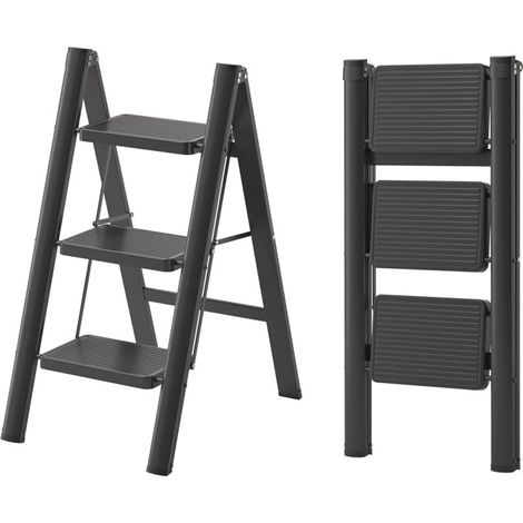 Escabeau pliant 3 marches en acier au carbone – Charge 150kg – Dimensions 42x70.5x84cm – Antidérapant pour sécurité accrue