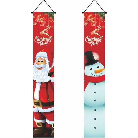 2 Pcs Bannière de Noël, Noël Bannière de Porte, Décorations de Noël Suspendues en Plein Air de Bonhomme de Neige Père Noël, Facile Accrocher pour Porte d'entrée Cour Jardin Intérieur Extérieur (1/5)