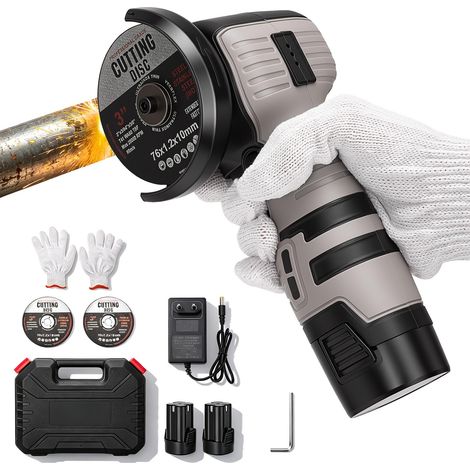 Mini meuleuse d'angle sans fil, 28500 tr/min, moteur sans balais, 76 mm avec 2 batteries de 2000 mAh (autonomie de 30 minutes), meuleuse à tronçonner sans fil pour métal et bois, avec coffret (1/5)