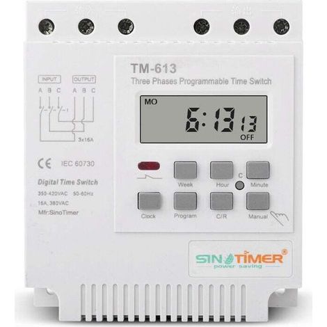 Relais Temporisé Hebdomadaire Programmable 380V 16A Interrupteur Minuterie Triphasé Horloge Numérique Intelligente (1/4)