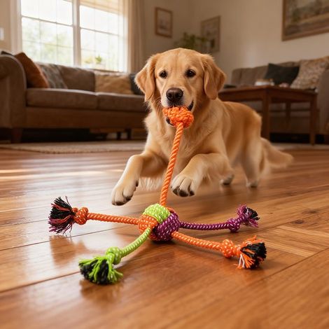 Juguetes para perros y gatos, Juguete interactivo para tirar, cuerda trenzada resistente a las mordeduras con diseño multicolor (1/5)