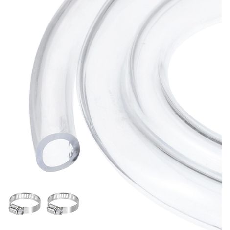 Tuyau PVC transparent 12,7 mm x 15,9 mm 25 pieds Tuyau en plastique PVC flexible pour aquariums, tuyauterie industrielle, pompes, 1/2" DI 5/8" DE, avec 2 colliers (1/5)
