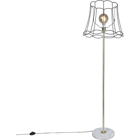 Retro Stehleuchte Messing mit Granny Schirm schwarz 45 cm - Kaso