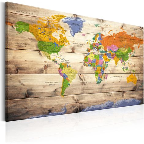 Quadro - Map on wood: Colourful Travels - 60x40 (1/4)