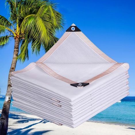 Sonnenschutznetz 80 95 % Lichtschutz Weiß UV beständiges Gewebe mit Kanten und Ösen 3 x 3 m für Gewächshaus, Carport, Terrasse und Garten (1/5)
