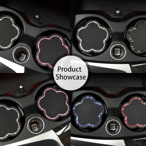 Tapis Porte-Gobelet Voiture - 7 Cm - Antidérapant - En Caoutchouc Pvc - Motif Fleur De Prunier - Lot De 4 (1/5)