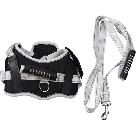 Hundegeschirr mit reflektierender Leine, verstellbar, sicher und atmungsaktiv, ideal für Spaziergänge und Training (schwarz, Größe L). Set L. (1/5)