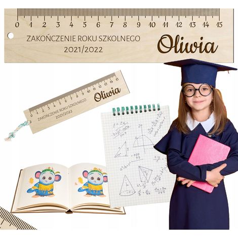 Righello in legno con nome per la fine della scuola, dell'asilo, per bambini (1/5)