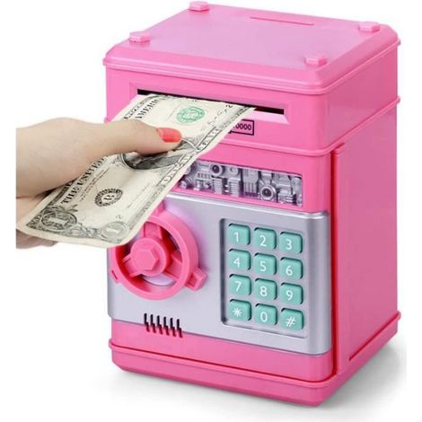 Rose - Tirelire électronique avec mot de passe pour enfant, Coffre-fort automatique, Caisse d'épargne, Billet (1/4)