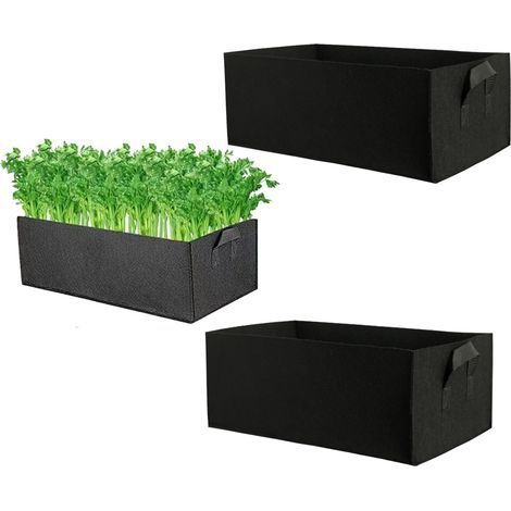Sac de Plante Rectangulaire,2 Pièces Pots de Plantation de Plantation Respirant Non Tissé Sac de Semis avec Poignée pour Plantes Fleurs et légumes-Noir (1/5)