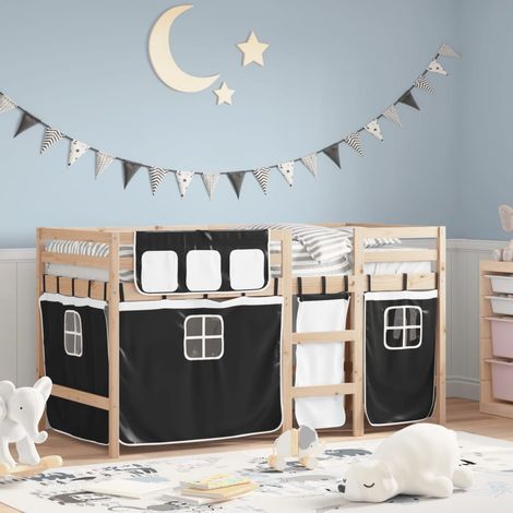 Kinderhochbett mit Vorhängen Weiß Schwarz 90x190 cm Kiefernholz vidaXL753578 (1/5)