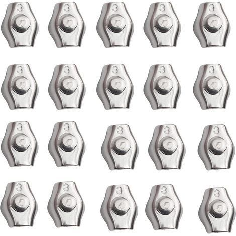Clips metálicos para cables (24 unidades), abrazaderas de acero inoxidable para cables, abrazaderas de acero M3 para cables, clips metálicos para cuerda, cable, tendedero, cable metálico colgante fijo (1/5)