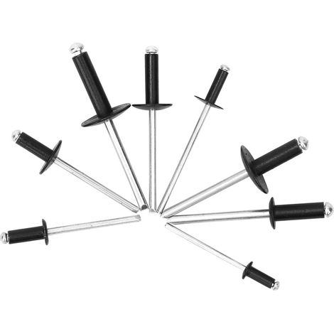 Kit de 200 rivets aveugles noirs à tête ronde haute résistance, assortiment de rivets aveugles. (1/2)