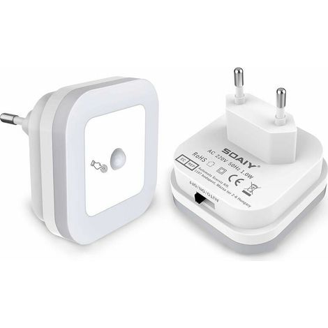 Veilleuse LED à intensité variable avec détecteur de mouvement, lot de 2, douilles, luminosité réglable en continu, 3 modes (auto/marche/arrêt), lampe d'orientation, chambre d'enfant, couloir, escalie (1/5)