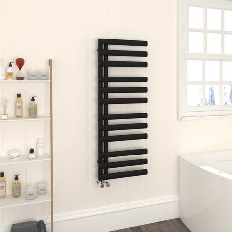 WarmeHaus Oval Panel Heated Towel Rail 1200x450mm Black (1/5)