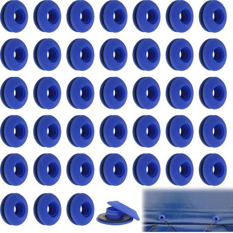 50 occhielli in plastica blu, 27x27x11 mm, resistenti alla corrosione, per teloni, tende e piscine, installazione a martello. (1/5)