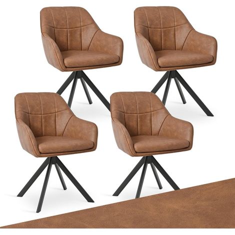Drehstuhl Esszimmer 4er Set Kunstleder Braun mit Armlehnen, 360° drehbar (1/5)