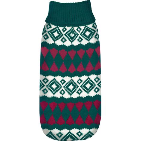 Pull-Over pour Chien Vert/Rouge Taille XXS Longueur Dos 25 cm Confortable et élégant tricoté avec des Fils Chauds et Doux Trou pour Laisse