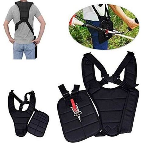 Double-button harness for brush cutter - Practical black nylon strap.