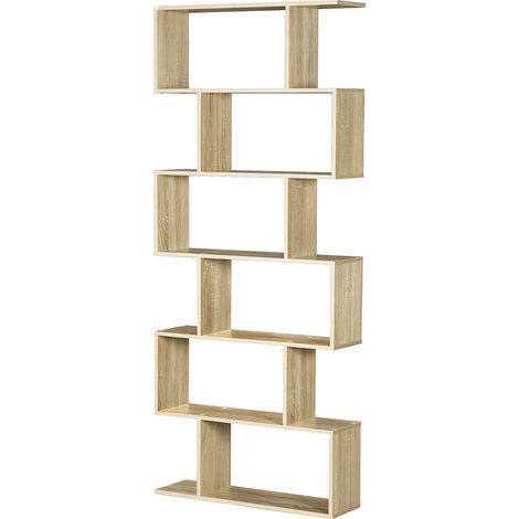 Bibliothèque étagère Zig zag Design Contemporain 80L x 23l x 192H cm 6 Niveaux Coloris chêne Clair (1/5)