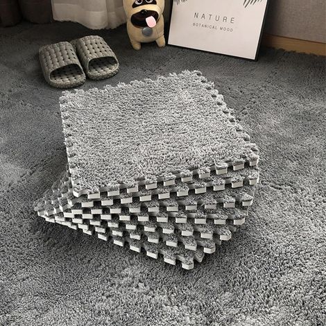 Lot de 10 dalles de moquette emboîtables en mousse - 30 x 30 cm - Avec bord - Tapis antidérapant pour le sol de la pièce (1/5)