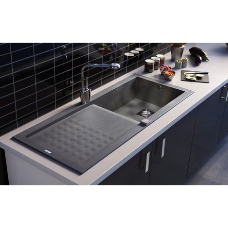 Carea Cuisine & Bain – Évier à encastrer 1 bac gris – Réversible – Non percé – 118x50x18 cm – Vidage automatique inclus – Pour meuble 60 cm