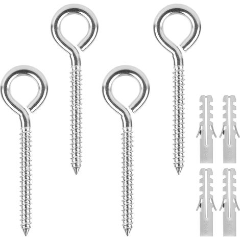 4 Pièces Vis a Oeil M8-105 mm, Piton à Visser en Acier Inoxydable, Crochet à Visser avec Chevilles, Crochet à Visser Lourde pour Hamacs, Auvents, Fauteuils Suspendus, Balancoire (1/5)