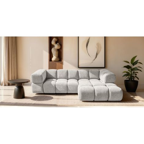Ecksofa Designersofa BLANCHE in Stoff Puente Hellgrau Ottomane Rechts