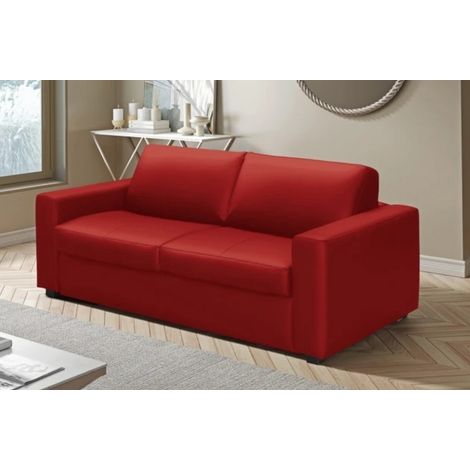 Canapé 3 places convertible en cuir italien de luxe CORAIL, Rouge foncé (1/5)